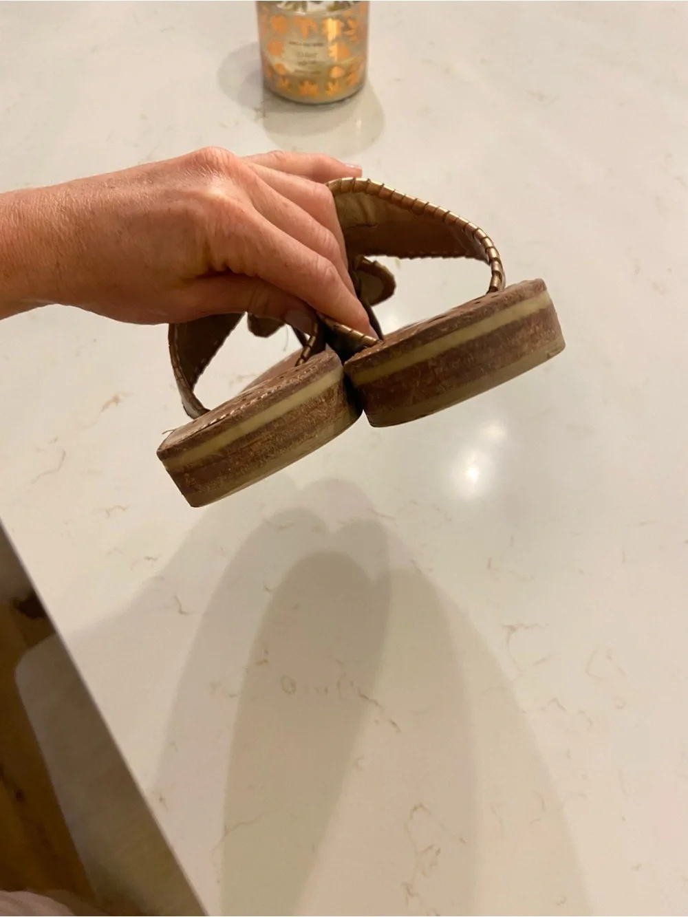 Jack Roger’s Leather Slide Sandals in Metallic Gold